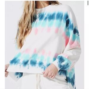 ELECTRIC & ROSE Neil Pink & Blue Tie Dye Oversized Balloon Sleeve Sweatshirt XS